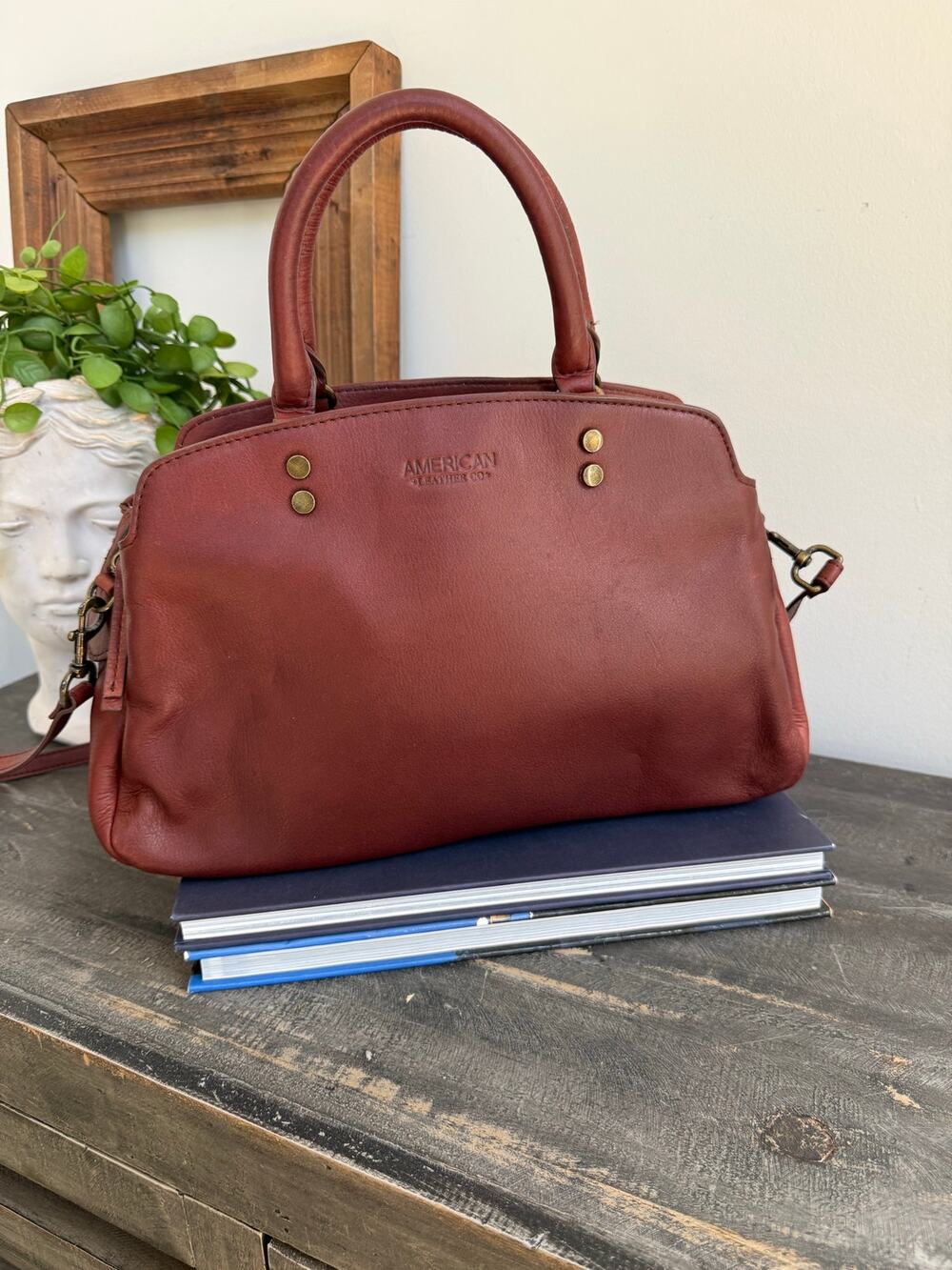 American Leather Co Burgundy Leather Satchel Crossbody Bag